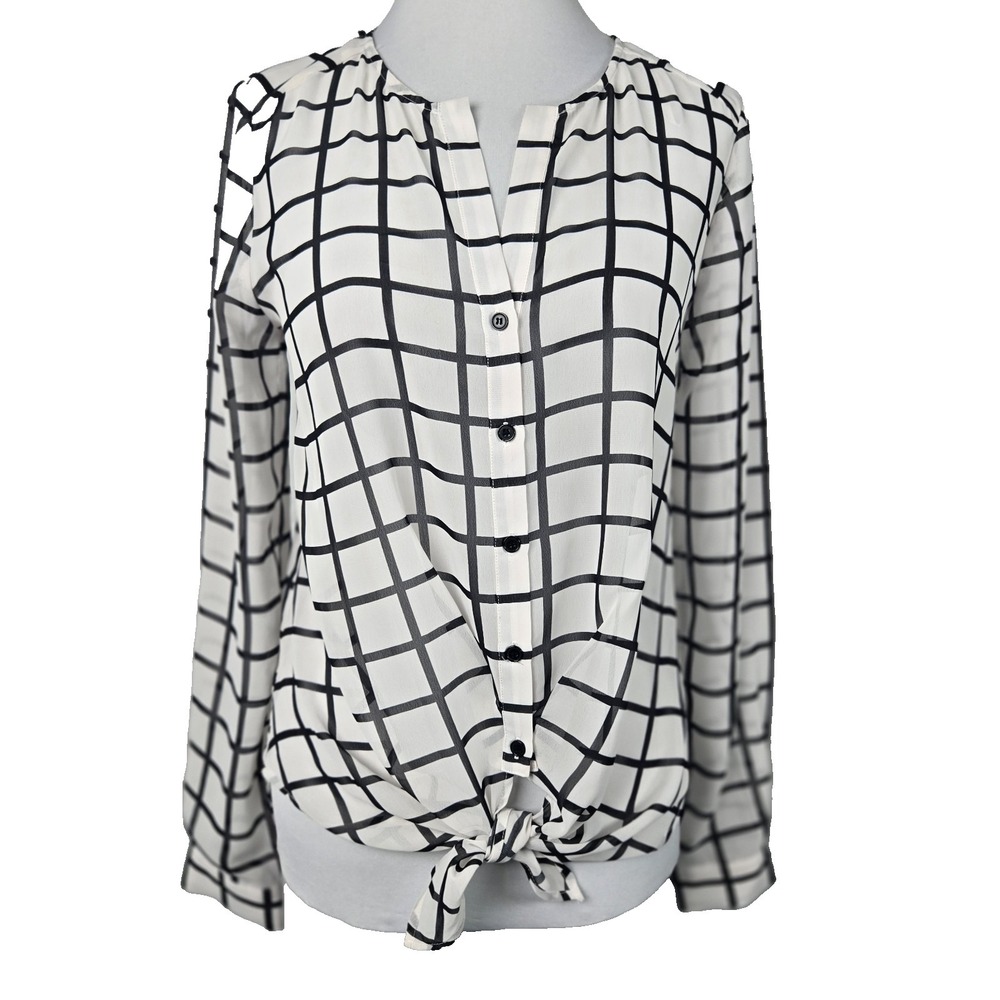RO & DE Black White Print Chiffon Popover Layering Top Shell Size XS‎